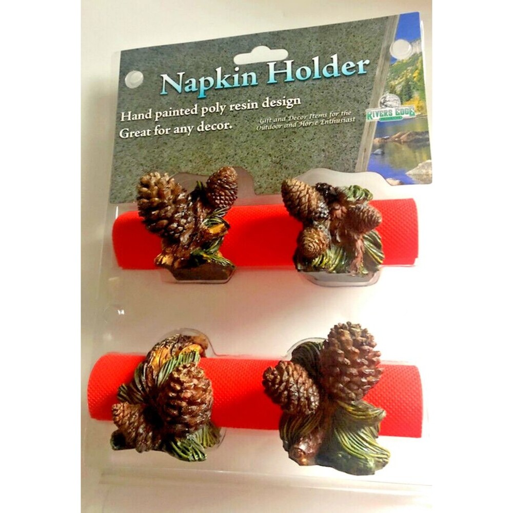 Rivers Edge Pinecone Napkin Rings Greenery Resin Holder Cabin Lodge Set of 4